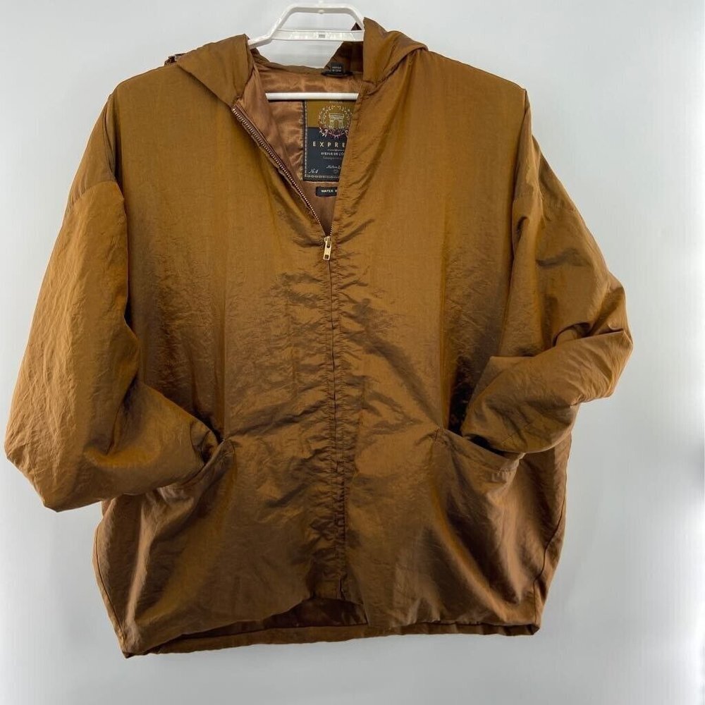 Vintage Express Women's‎ Jacket Bronze Zip Up Hooded Coat size Medium oversized